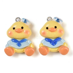 Chick Resin Pendants, with Platinum Iron Loops, Yellow, 29.5x20.5x8.5mm, Hole: 2mm(RESI-U004-03C)