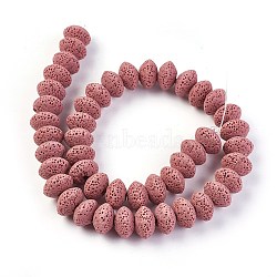 Natural Lava Rock Beads Strands, Dyed, Rondelle, Pink, 13~13.5x8.5~8.7mm, Hole: 2.5mm, about 46~47pcs/strand, 15.5 inch~15.94 inch(38.5~40.5cm)(G-I220-17A-11)