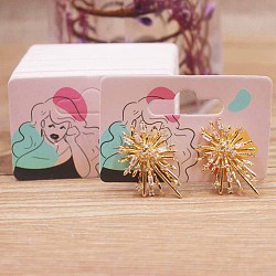 Rectangle Paper One Pair Earring Display Cards with Hanging Hole, Jewelry Display Cards for Earring Storage, Women Pattern, 3.5x5x0.05cm, Hole: 1mm and 24x9mm(CDIS-C004-04C)