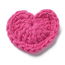 Heart Handmade Crochet Cotton Ornament Accessories, for DIY Sewing Craft Decoration, Fuchsia, 29~34x35~38x3~3.5mm(AJEW-WH0326-52N)