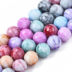 Opaque Baking Painted Crackle Glass Beads Strands, Round, Faceted, Colorful, 8x7.5mm, Hole: 0.8mm, about 60pcs/strand, 17.32~17.72 inch(44~45cm)(X-EGLA-S174-33J)