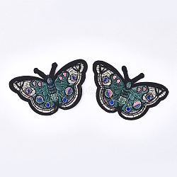 Computerized Embroidery Cloth Iron On Patches, Costume Accessories, Appliques, Butterfly, Teal, 54x87x1mm(X-FIND-T030-190)