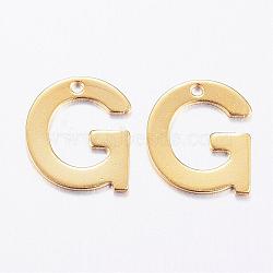 304 Stainless Steel Charms, Letter, Initial Charms, Real 18k Gold Plated, Letter.G, 11x6~12x0.8mm, Hole: 1mm(STAS-P141-G)