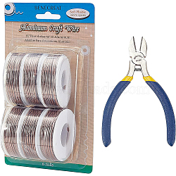 BENECREAT Round Aluminum Wire, with Iron Side Cutting Pliers, Coconut Brown, 12 Gauge, 2mm, 5.8m/roll, 6 rolls(AW-BC0003-31E-2.0mm)