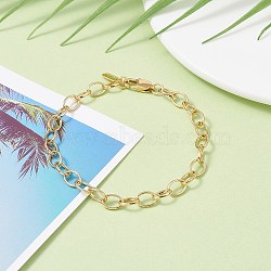 Brass Cable Chain Bracelet, with 304 Stainless Steel Findings for Teen Girl Women,, Real 18K Gold Plated, 7-1/2 inch(19cm)(BJEW-JB07079)