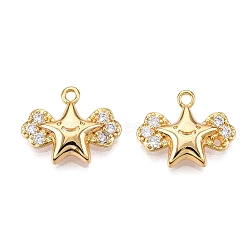 Brass Micro Pave Clear Cubic Zirconia Charms, Star, Real 18K Gold Plated, 12x14.5x3.5mm, Hole: 1mm(KK-T073-09G)