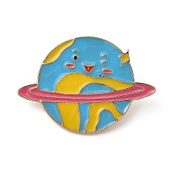 Planet Enamel Pins, Alloy Brooches for Backpack Clothes, Deep Sky Blue, 24.5x35mm(JEWB-Q012-02C)