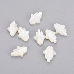 Hamsa Hand/Hand of Fatima/Hand of Miriam Natural White Shell Beads, Mother of Pearl Shell Beads, Floral White, 16x11x2.5mm, Hole: 1mm(BSHE-L008-02)