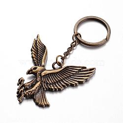 Eagle Alloy Keychain, with Iron Chain and Rings, Antique Bronze, 98mm(KEYC-M019-18AB)