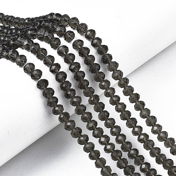 Glass Beads Strands, Faceted, Rondelle, Gray, 6x5mm, Hole: 1mm, about 85~88pcs/strand, 16.1~16.5 inch(41~42cm)