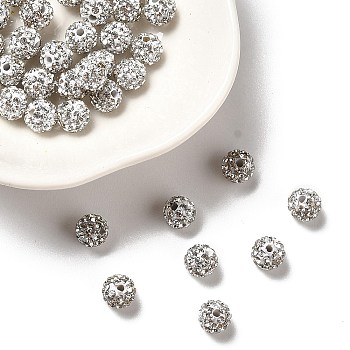 Pave Disco Ball Beads, Polymer Clay Rhinestone Beads, Grade A, Crystal, PP9(1.5.~1.6mm), 6mm, Hole: 1mm