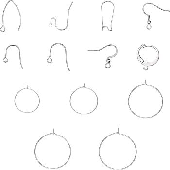 Stainless Steel Earring Hooks, with Horizontal Loop, with Hoop Earrings Findings, Leverback Earring Findings, Stainless Steel Color, 156pcs/box