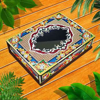 DIY Diamond Jewelry Box Kits, including Wooden Board with Mirror, Resin Rhinestones, Diamond Sticky Pen, Tray Plate and Glue Clay, Colorful, Finished Product: 200x150x45mm