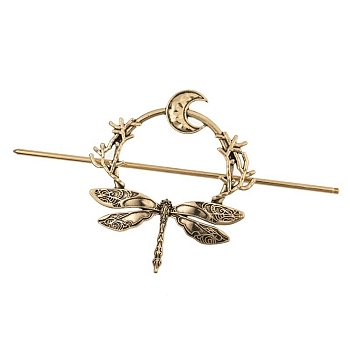 Alloy Hair Sticks, Ring with Dragonfly, Hair Accessories for Women, Antique Golden, 150x84x76mm