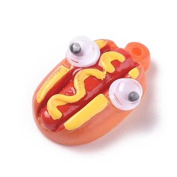 Imitation Food Plastic Pendants, Hot Dog with Eye, Orange Red, 21x14x8mm, Hole: 1.4mm