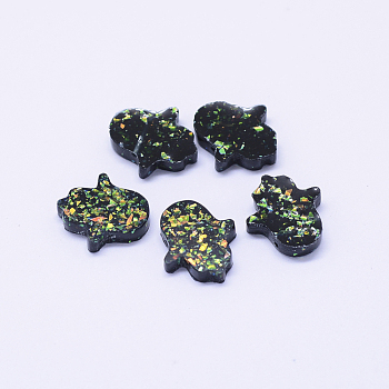 Resin Beads, Imitation Opal, Hologram Style, Dyed, Hamsa Hand//Hand of Miriam, Black, 14x12x3mm, Hole: 1mm