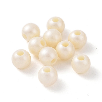 ABS Plastic Imitation Pearl European Beads, Large Hole Beads, Round, Beige, 20x18mm, Hole: 6.6mm, about 142pcs/500g