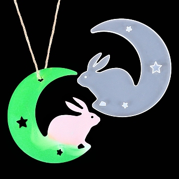 DIY Animal on the Crescent Moon Big Pendant Silicone Molds, Resin Casting Molds, for UV Resin, Epoxy Resin Jewelry Making, Rabbit Pattern, 123x116x3.5mm, Hole: 6.5x7mm