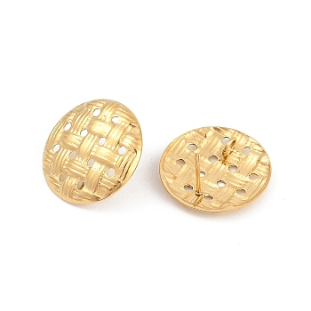 Ion Plating(IP) 304 Stainless Steel Stud Earring Findings, Round, Texture, Real 18K Gold Plated, 20mm, Hole: 2.2mm