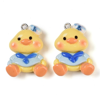 Chick Resin Pendants, with Platinum Iron Loops, Yellow, 29.5x20.5x8.5mm, Hole: 2mm