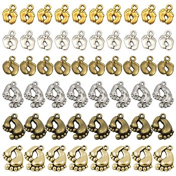 SUNNYCLUE 120Pcs 2 Style Tibetan Style Alloy Charms, Foot Print, Mixed Color, 60pcs/style