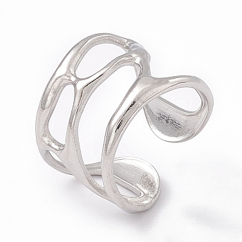 304 Stainless Steel Wide Hollow Open Cuff Ring for Women, Stainless Steel Color, Inner Diameter: 17.2mm