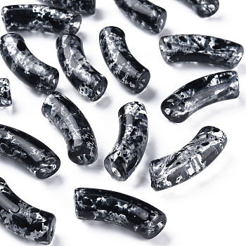 Transparent Acrylic Beads, Imitation Gemstone, Two Tone, Curved Tube, Black, 36x13.5x11.5mm, Hole: 4mm
