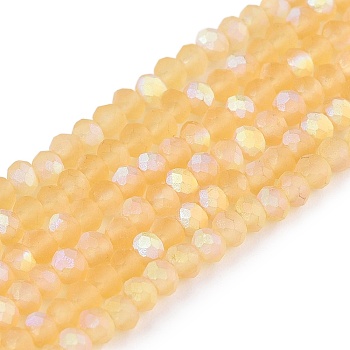 Transparent Glass Beads Strands, Faceted, Frosted, Half AB Color Plated, Rondelle, Moccasin, 2.3~2.7x2mm, Hole: 0.4mm, about 150~155pcs/strand, 32~33cm