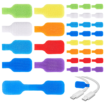 64Pcs Nylon Hook & Loop Cable Labels, Paste Wire Labels, Writable Cord Tag for Cord Management, Mixed Color, 46x20.5x2.5mm