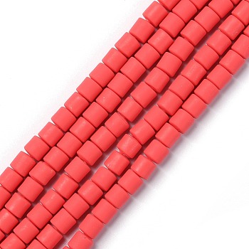 Handmade Polymer Clay Bead Strands, Column, Red, 6.5x6mm, Hole: 1.2mm, about 61pcs/strand, 15.75 inch(40cm)