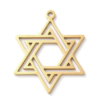 304 Stainless Steel Pendants, Star of David Charms, Golden, 37.5x29.5x1.5mm, Hole: 2mm