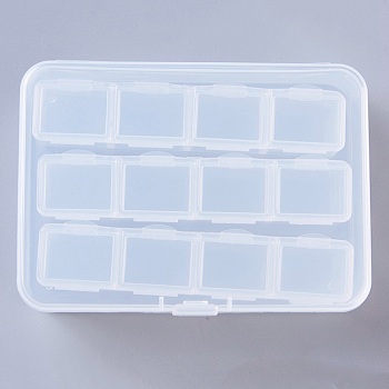 Plastic Bead Containers, Flip Top Bead Storage, Removable, 12 Compartments, Rectangle, Clear, 10.4x7.5x2.5cm, 12 compartments/box