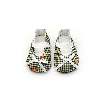 Tartan Pattern Cloth Doll Bowknot Shoes, for American 18 Inch Girl Doll Accessories, Olive Drab, 70x35mm