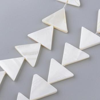 Natural Freshwater Shell Beads Strands, Triangle, Creamy White, 15~18x20~21.5x3~3.5mm, Hole: 1mm, about 21~24pcs/strand, 14.37 inch~14.96 inch