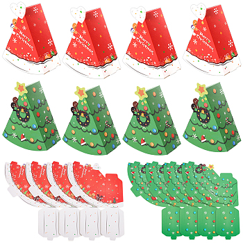 20Pcs 2 Colors Christmas Theme Foldable Triangle Cardboard Boxes, Candy Gift Box for Christmas Party Gift Wrapping, Christmas Themed Pattern, Mixed Color, Finish Product: 12.5x6x14.5cm, 10pcs/color
