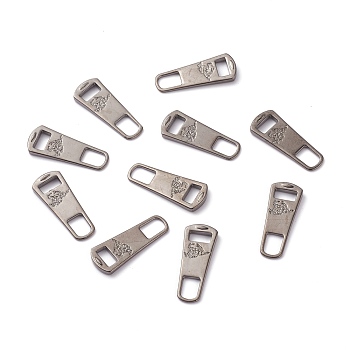 Alloy Zipper Slider, Garment Accessories, Platinum, 3x1.15x0.3cm, Hole: 8x6mm