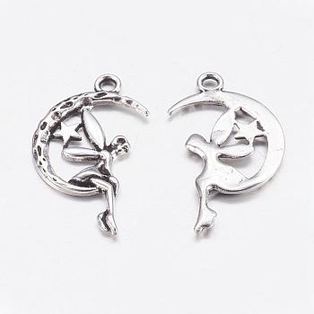 Zinc Alloy Fairy Sprite Charms, Characters Pendants in Fairy Tales, Halloween, Cadmium Free & Lead Free, Antique Silver, about 25mm long, 14mm wide, 3mm thick, hole: 2mm
