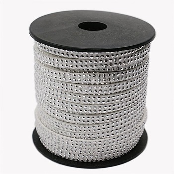 2 Row Silver Aluminum Studded Faux Suede Cord, Faux Suede Lace, White, 5x2mm, about 20yards/roll