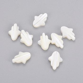 Hamsa Hand/Hand of Fatima/Hand of Miriam Natural White Shell Beads, Mother of Pearl Shell Beads, Floral White, 16x11x2.5mm, Hole: 1mm