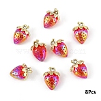 Transparent Acrylic with Alloy Pendants, AB Color, Strawberry, Red, 32x23x14.5mm, Hole: 2.5mm, 8pcs/set(TACR-YW0003-14F)