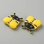 Food Grade Eco-Friendly Silicone Beads, Bee, Yellow, 30x28x8mm, Hole: 2mm(SIL-WH0013-25A)