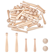 CHGCRAFT Unfinished Mini Wooden Half Drilled Beads, Baseball Bat, for DIY Keychain Decoration Accessories, with Round Beads, BurlyWood, 60pcs/set(WOOD-CA0001-25)