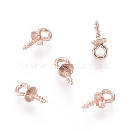 304 Stainless Steel Screw Eye Pin Peg Bails, For Half Drilled Beads, Rose Gold, 10x4mm, Hole: 2mm, Pin: 1mm(STAS-H410-18RG-D)
