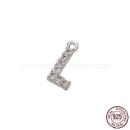 Real Platinum Plated Rhodium Plated 925 Sterling Silver Micro Pave Clear Cubic Zirconia Charms, Initial Letter, Letter L, 9x4.5x1mm, Hole: 0.9mm(STER-P054-10P-L)