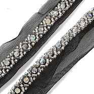 Polyester Flower Lace Trims, with ABS Imitation Pearl Beads and Glass, Black, 3/8 inch(11mm)(OCOR-A007-31)