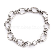 304 Stainless Steel Oval Link Chain Bracelets, with Lobster Claw Clasps, Stainless Steel Color, 8-1/8 inch(20.5cm)(BJEW-Z011-12P)