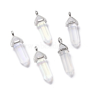 Faceted Bullet Glass Pointed Pendants, with Platinum Plated Brass Findings, AB Color Plated, 38~39.5x12.5x10mm, Hole: 5x3mm(KK-E282-02P-03)