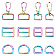 12Pcs Zinc Alloy Adjustable Buckle& Swivel Clasps, Iron D Rings, Rainbow Color, 26x24x4mm(FIND-FH0003-62)