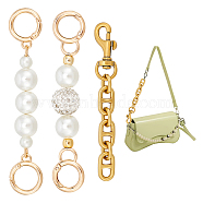 3Pcs 3 Styles ABS Plastic Imitation Pearl Bag Extension Chains, with Alloy Clasps, Round, Golden, 11.8~13.8cm, 1pc/style(FIND-UN0003-06)