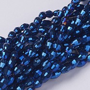 Electroplate Glass Beads, Blue Plated, Faceted Oval, 6x4mm, Hole: 1mm, about 67~68pcs/strand(X-GC885Y-5)